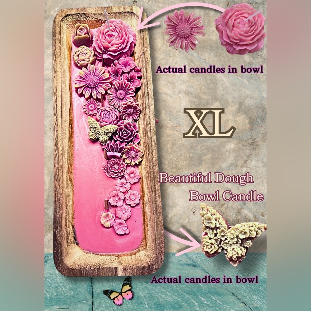 XL Floral Dough Bowl Candle – Handmade, Stunning Statement Piece!